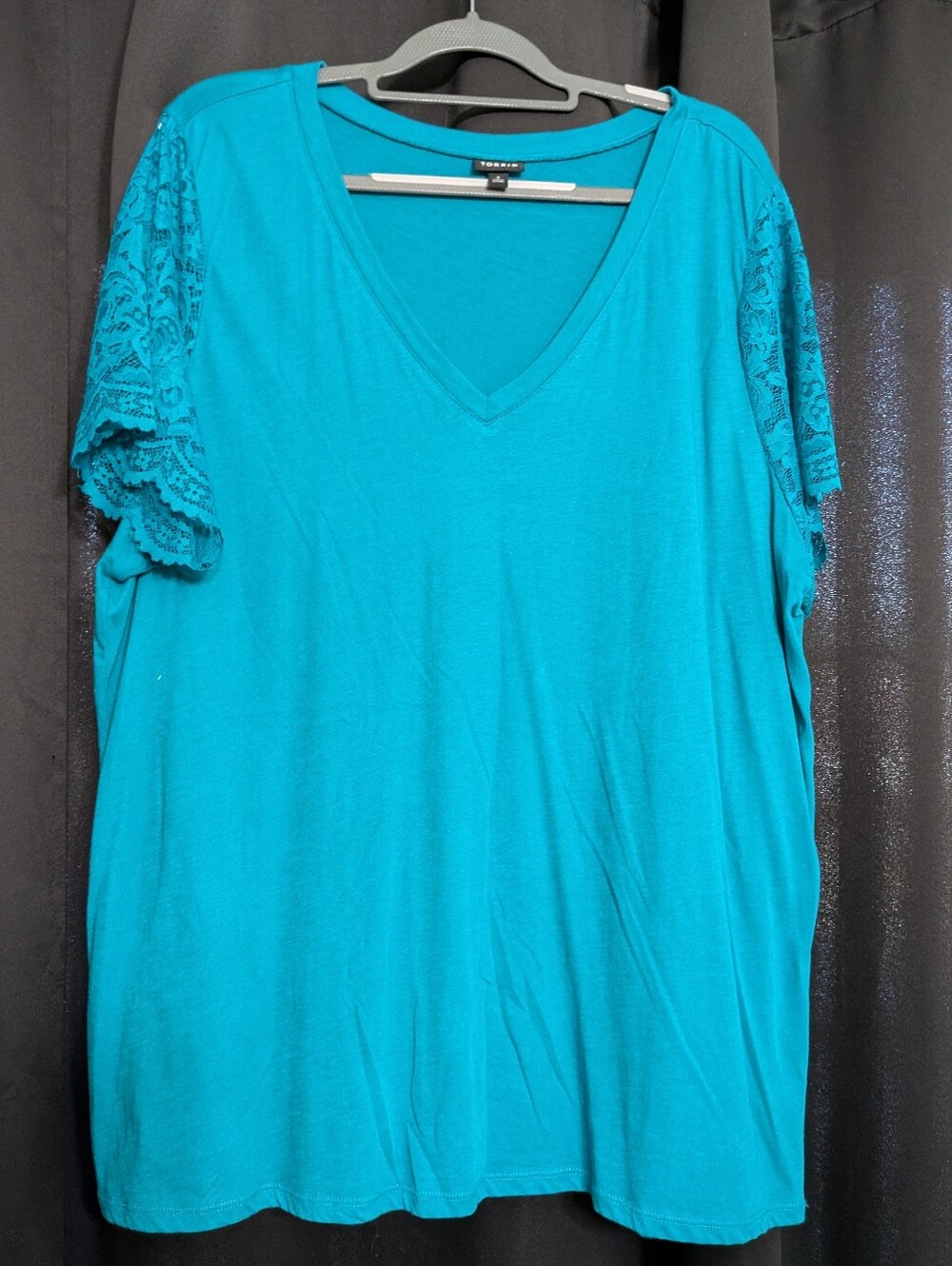 V-Neck Top with Lace Short Sleeves